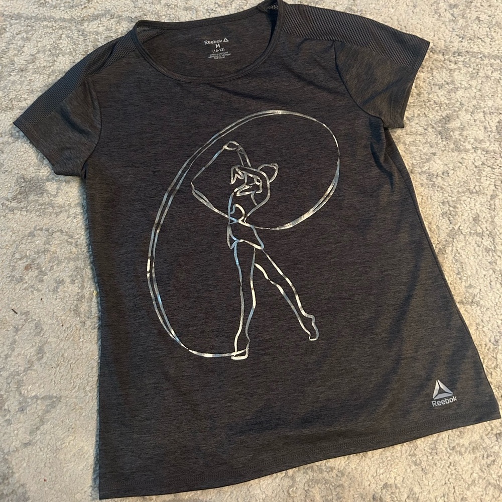 Reebok Ribbon Dance Charcoal Tee with Silver Graphic Girls Size 10 / 12 Top